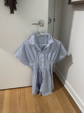 SHEIN Blue & White Striped Button-Front Shirt Dress